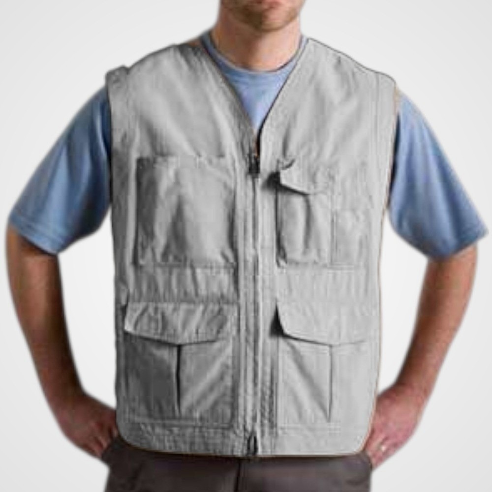 Duluth Trading Co Mens Utility Multi Pocket Fishing Cargo Vest Gray XL